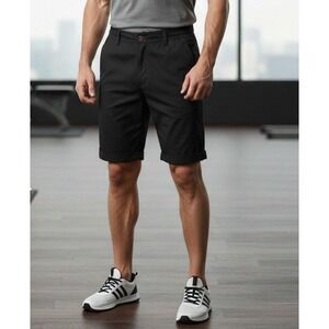 Jeaniologie Shorts Billy ABC Black Flat Front Chino Stretch Casual Men's Size 32